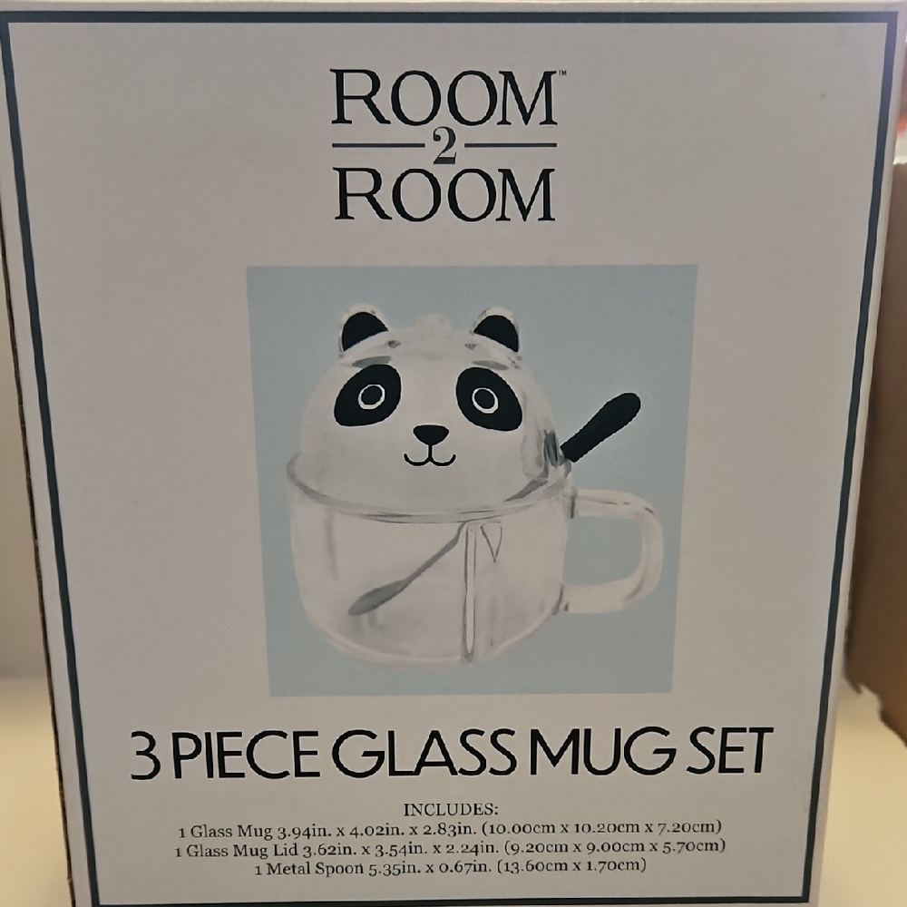 Room 2 Room Panda Glass Mug Set with Spoon
